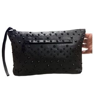 Alexander McQueen Black Leather Studded Clutch Bag
